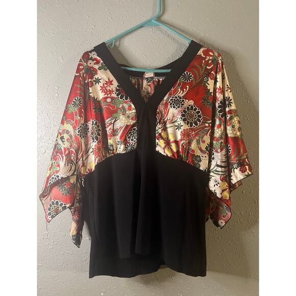 Gemini 3Xl women’s top flutter sleeve floral pattern feminine stretch waist - Picture 1 of 14